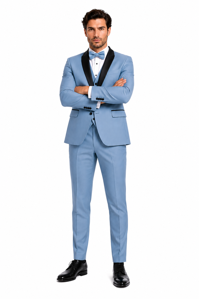 Dusty Blue Suit Color Tuxedo Shawl Collar Vested 3PC Mens Suit Slim Fit Jacket + Pants + Vest