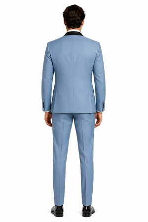 Dusty Blue Suit Color Tuxedo Shawl Collar Vested 3PC Mens Suit Slim Fit Jacket + Pants + Vest