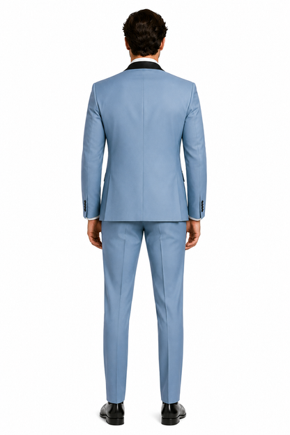 Dusty Blue Suit Color Tuxedo Shawl Collar Vested 3PC Mens Suit Slim Fit Jacket + Pants + Vest