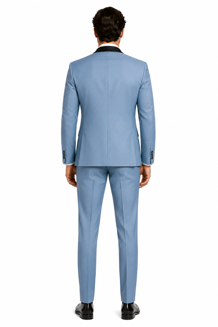Dusty Blue Suit Color Tuxedo Shawl Collar Vested 3PC Mens Suit Slim Fit Jacket + Pants + Vest
