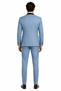 Dusty Blue Suit Color Tuxedo Shawl Collar Vested 3PC Mens Suit Slim Fit Jacket + Pants + Vest