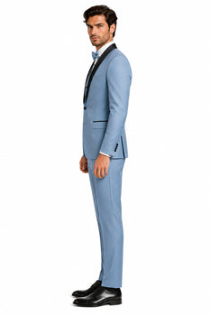 Dusty Blue Suit Color Tuxedo Shawl Collar Vested 3PC Mens Suit Slim Fit Jacket + Pants + Vest
