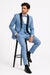 Dusty Blue Suit Color Tuxedo Shawl Collar Vested 3PC Mens Suit Slim Fit Jacket + Pants + Vest