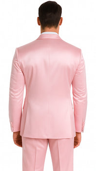 Men's Dusty Rose Satin Double Breasted 3 Piece Skinny Fit Tazzio Suit with Peak Lapel Jacket - Image 3