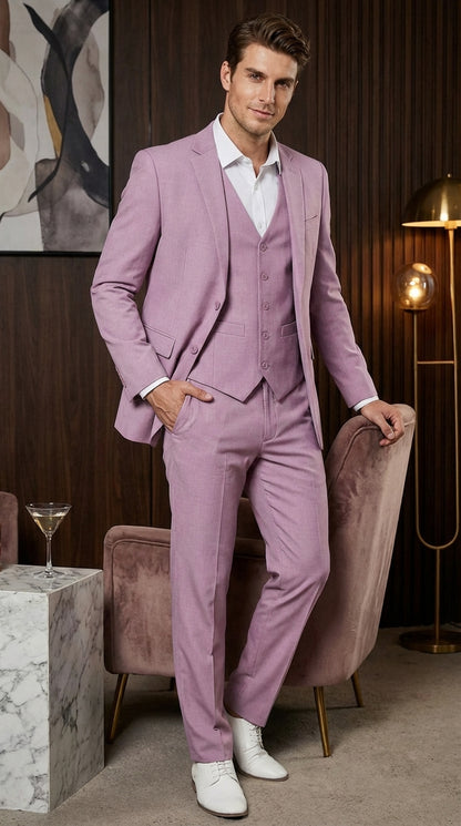 Men’s Dusty Rose 3 Piece Suit – Modern Pink Formal Suit Set for Wedding, Prom and Special Events Pinkish Color Modern Fit