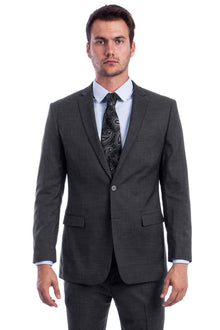 "Modern Fit Men's Summer Suit - Two Button Linen Look, Dark Grey"