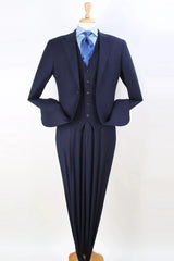 Apollo King Designer Brand Mens Two Button Pleated Pant Classic Fit Vested Suit in Navy