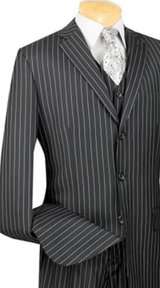 Men'S 1920'S 30'S Fashion Look Available In 2 Or 3 Buttons Kids Sizes 3 Piece Bold Chalk Pinstripe Black Three Piece Vested Suit Perfect For Boys Wedding Outfits