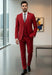 Mens Giovanni Testi Red 3 Piece Suit Set – Notch Lapel Jacket, Matching Vest, Side Vents & Comfort Waist Pants