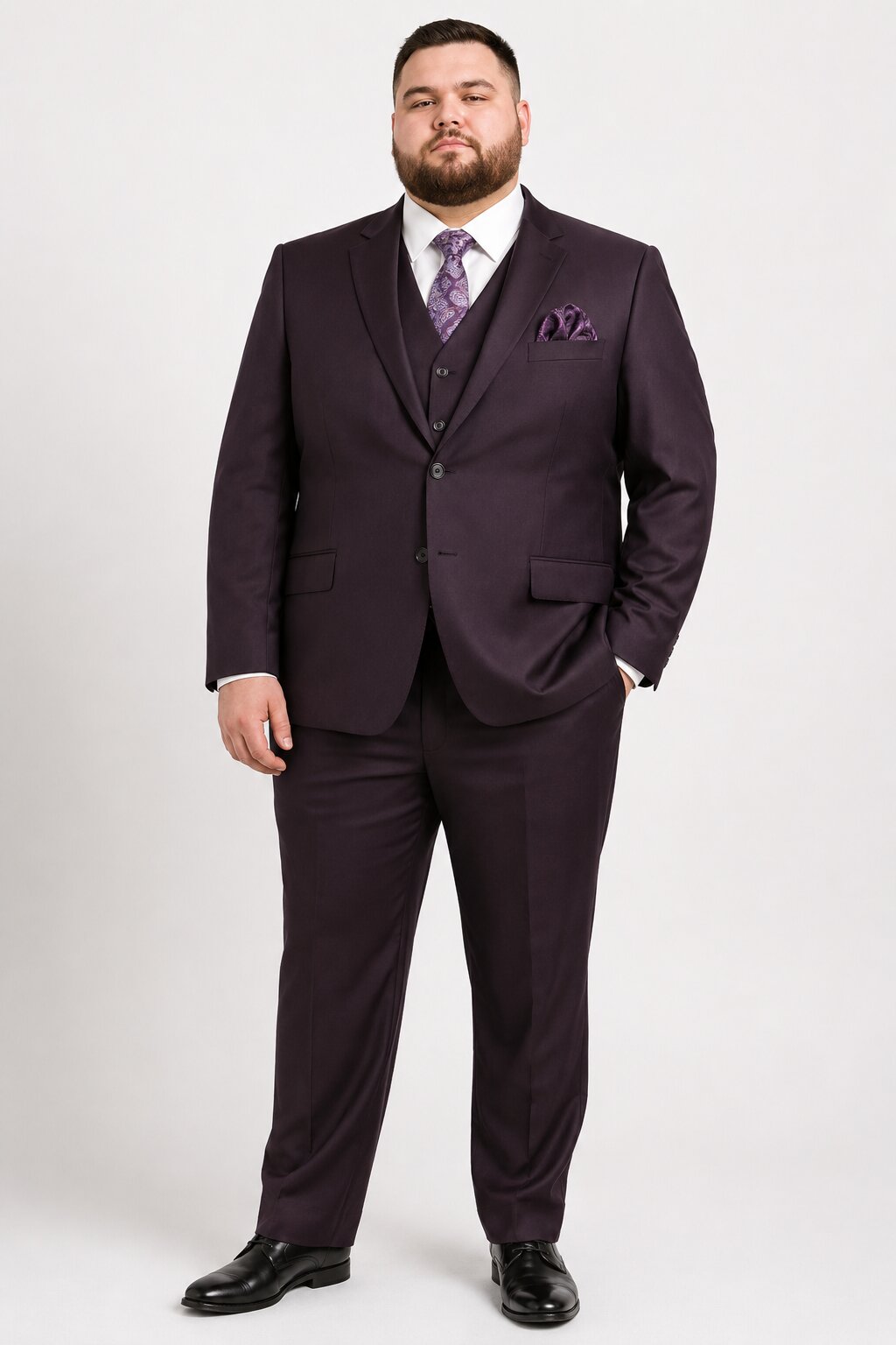 Mens 2 Button  Vested Wool Suit in Eggplant Modern Fit