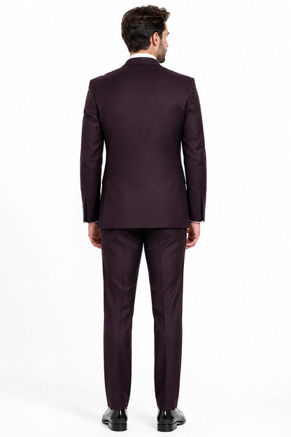 Mens 2 Button  Vested Wool Suit in Eggplant Modern Fit