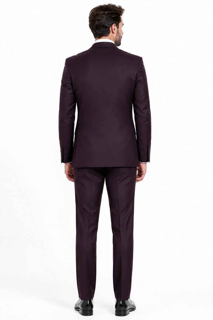 Mens 2 Button  Vested Wool Suit in Eggplant Modern Fit