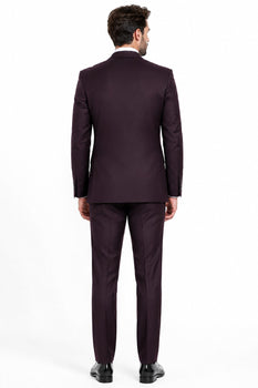 Mens 2 Button Modern Fit Vested Wool Suit in Eggplant