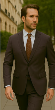 Wool Suit - Italian Made Business Suit by Statement Men's 2 Piece 100% Wool Modern Fit Suit - Subtle Windowpane