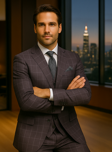 Wool Suit - Italian Made Business Suit by Statement Men's 3 Piece 100% Wool Modern Fit Suit - Fashion Pattern