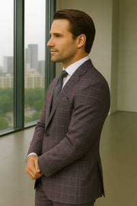 Wool Suit - Italian Made Business Suit by Statement Men's 3 Piece 100% Wool Modern Fit Suit - Fashion Pattern