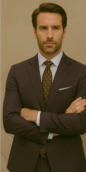 Wool Suit - Italian Made Business Suit by Statement Men's 2 Piece 100% Wool Modern Fit Suit - Subtle Windowpane