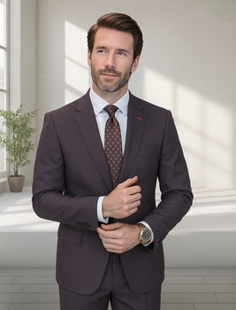 Wool Suit - Italian Made Business Suit by Statement Men's 2 Piece 100% Wool Modern Fit Suit - Subtle Windowpane