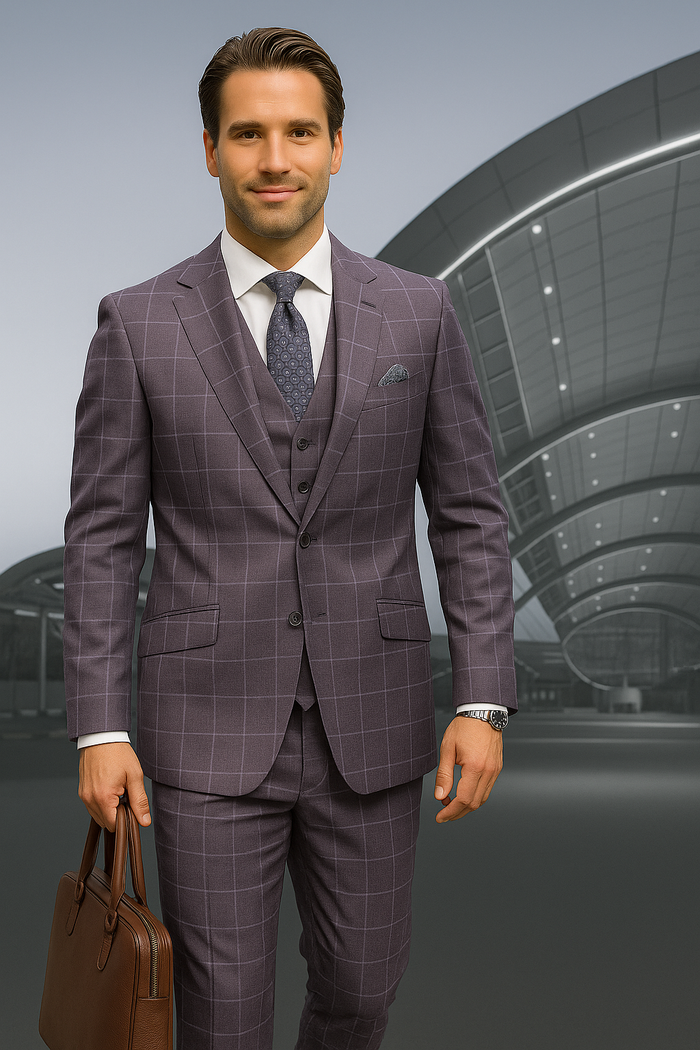 Wool Suit - Italian Made Business Suit by Statement Men's 3 Piece 100% Wool  Suit - Fashion Pattern Modern Fit