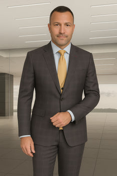 Wool Suit - Italian Made Business Suit by Statement Men's 3 Piece 100% Wool Modern Fit Suit - Bold Scoop Vest