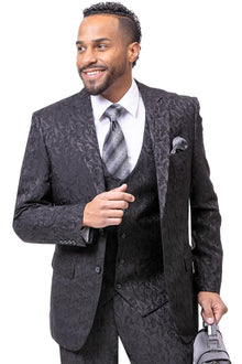 EJ Samuel Black Paisley Vested Men's Suit