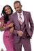 EJ Samuel Burgundy Windowpane Peak Lapel Vested Suit