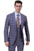 EJ Samuel Men's Modern One-Button Vested Grey & Navy Plaid Suit