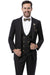 EJ Samuel Men's Formal Vested Suit w/ Double Breasted Vest & Gold Buttons in Black