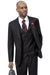 EJ Samuel Men's Modern Fit Black Sharkskin Vested Suit
