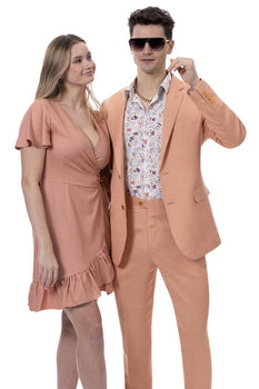 EJ Samuel Men's Modern Fit Coral Linen Suit – Summery Chic Style - USA Men's Outlet