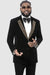 EJ Samuel Men's Modern Fit Velvet Tuxedo with Gold Sequin Lapel - Black
