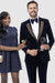 EJ Samuel Men's Navy Blue Velvet Tuxedo Suit with Sequin Lapel