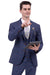 EJ Samuel Men's Navy Windowpane Plaid 2-Button Peak Lapel Vest Suit