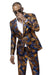 EJ Samuel Men's Blue/Orange One-Button Shawl-Lapel Foil Print Suit