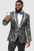 EJ Samuel Men's Paisley Floral Tux Jacket w/Blue Satin Lapel Trim