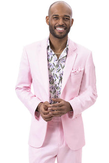 EJ Samuel Men's Modern Fit Pink Linen Summer Suit