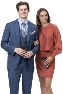 EJ Samuel Midnight Blue Sharkskin Vested Suit: Modern Two-Button Cut