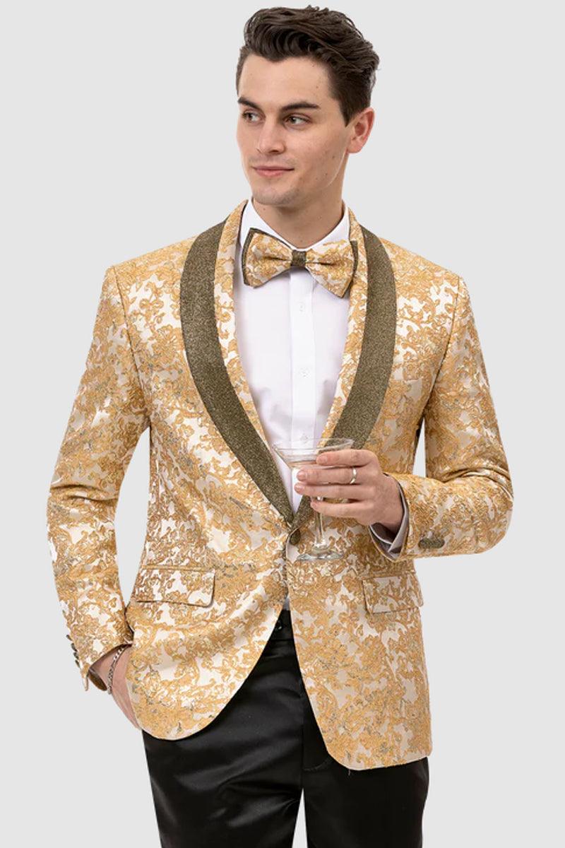 Men's Yellow Gold Paisley Notch Prom Tuxedo Blazer by EJ Samuel