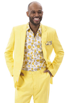 EJ Samuel Men's Modern Fit Yellow Linen Blend Summer Suit