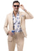 "EJ Samuel Men's Tan Linen Suit: Modern, Casual Fit for Summer"