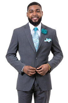 EJ Samuel Men's Ultra Slim Fit 2-Button Suit in Medium Grey