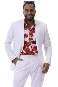 EJ Samuel Men's White Linen Modern Fit Summer Suit
