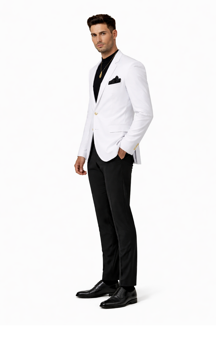 EJ Samuel Men's Crisp White Two-Button Club Blazer