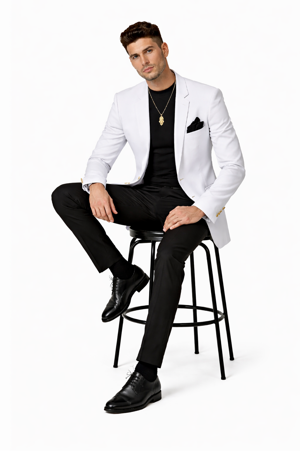 EJ Samuel Men's Crisp White Two-Button Club Blazer