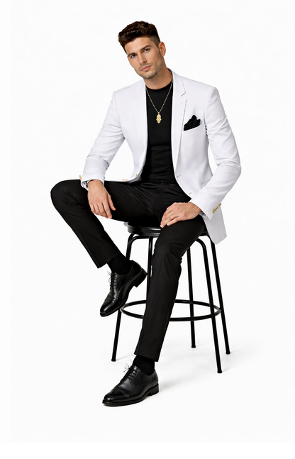 EJ Samuel Men's Crisp White Two-Button Club Blazer
