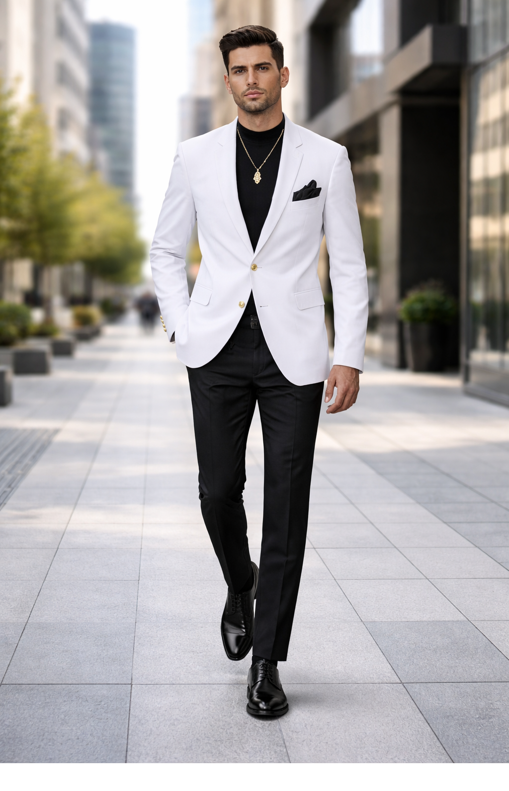 EJ Samuel Men's Crisp White Two-Button Club Blazer