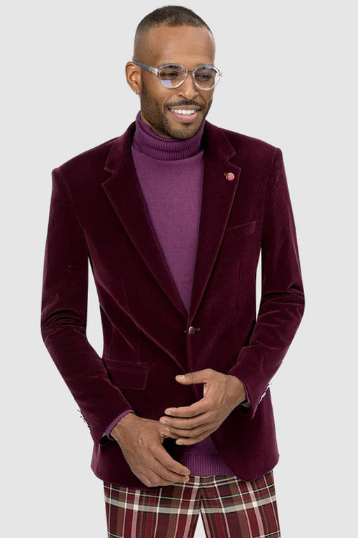 EJ Samuel: Modern Fit Velvet Blazer - Burgundy, 2-Button