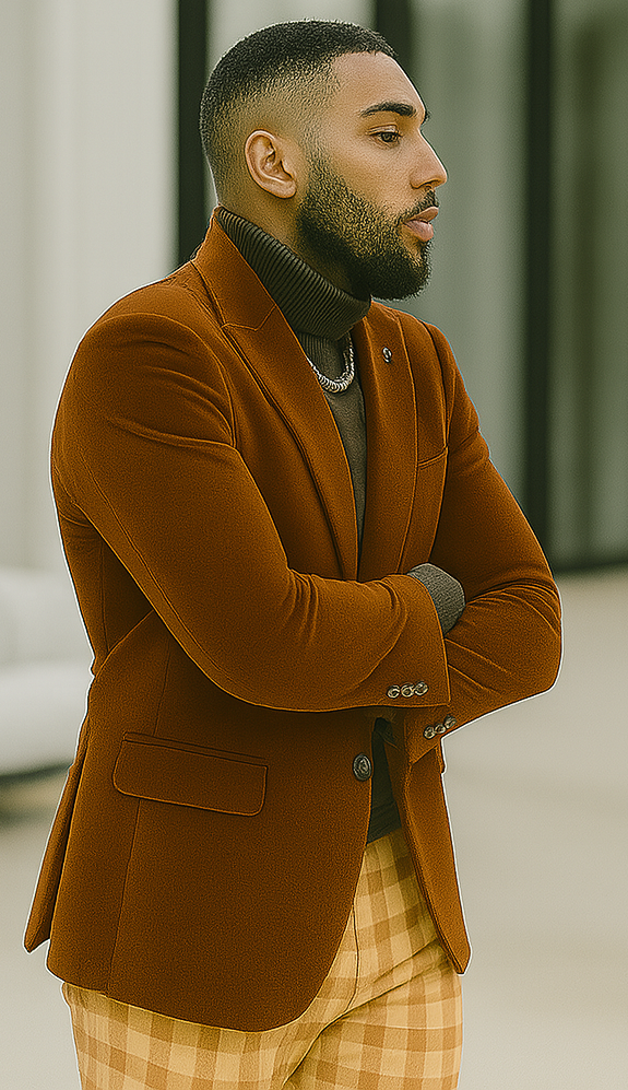 EJ Samuel Rust Velvet Modern Fit Blazer – Two Button - Image 4
