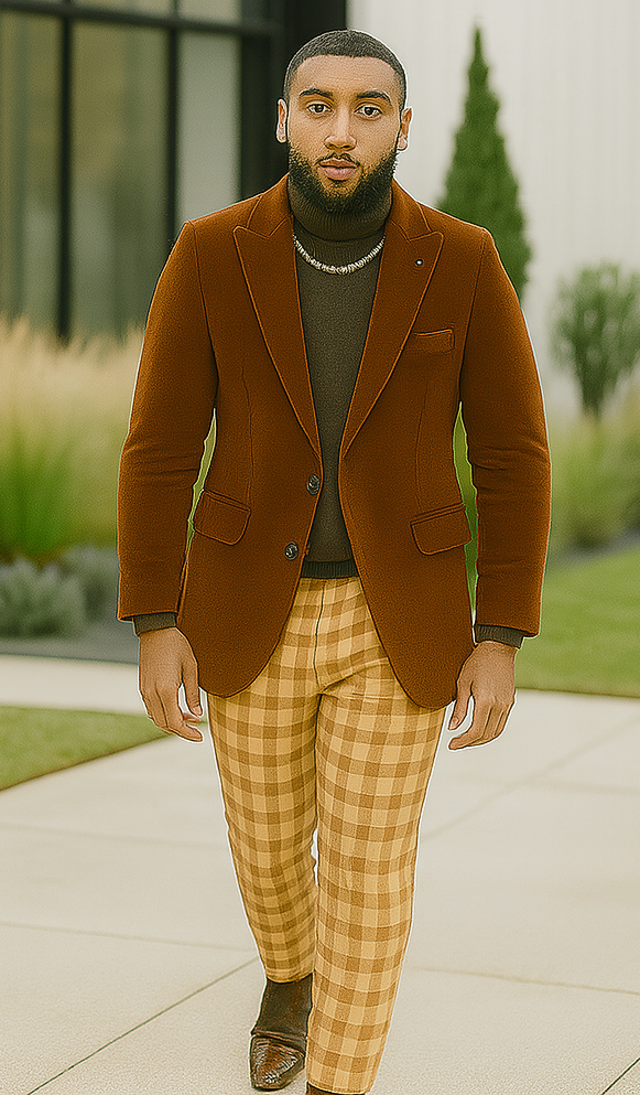 EJ Samuel Rust Velvet Modern Fit Blazer – Two Button - Image 6