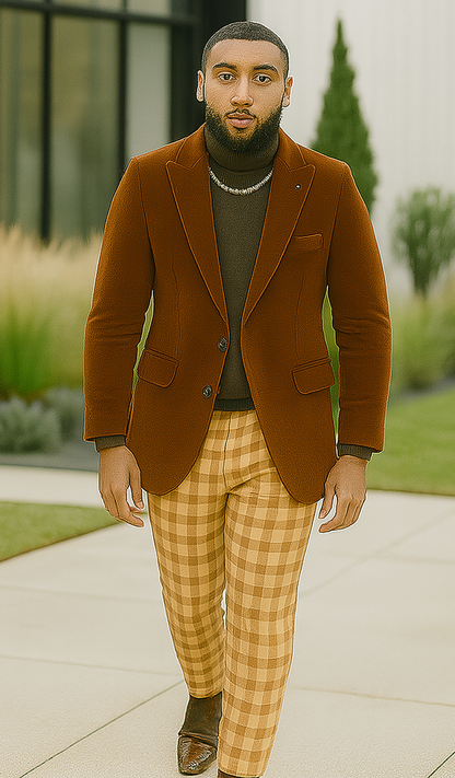 EJ Samuel Rust Velvet Modern Fit Blazer – Two Button - Image 6